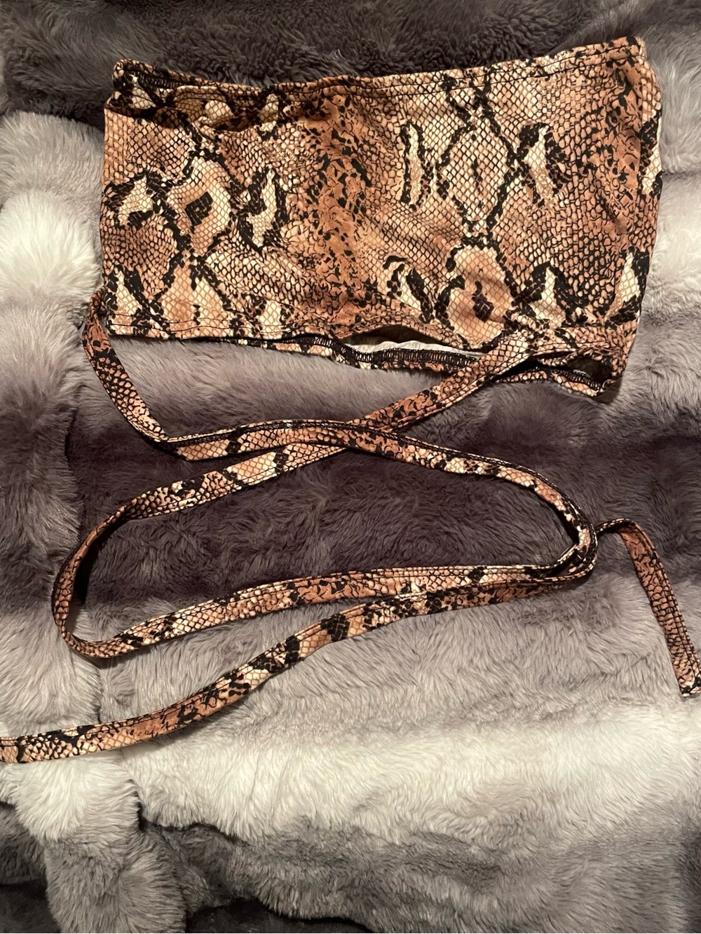 SHEIN Brown Snake Print Strapless Crop Top